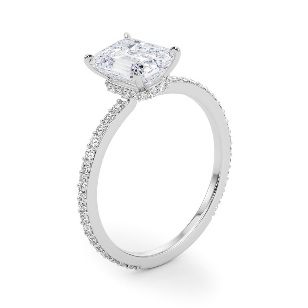 HIDDEN HALO EMERALD CUT CENTER SINGLE ROW