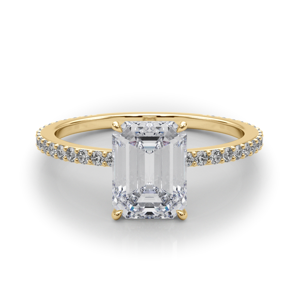 HIDDEN HALO EMERALD CUT CENTER SINGLE ROW