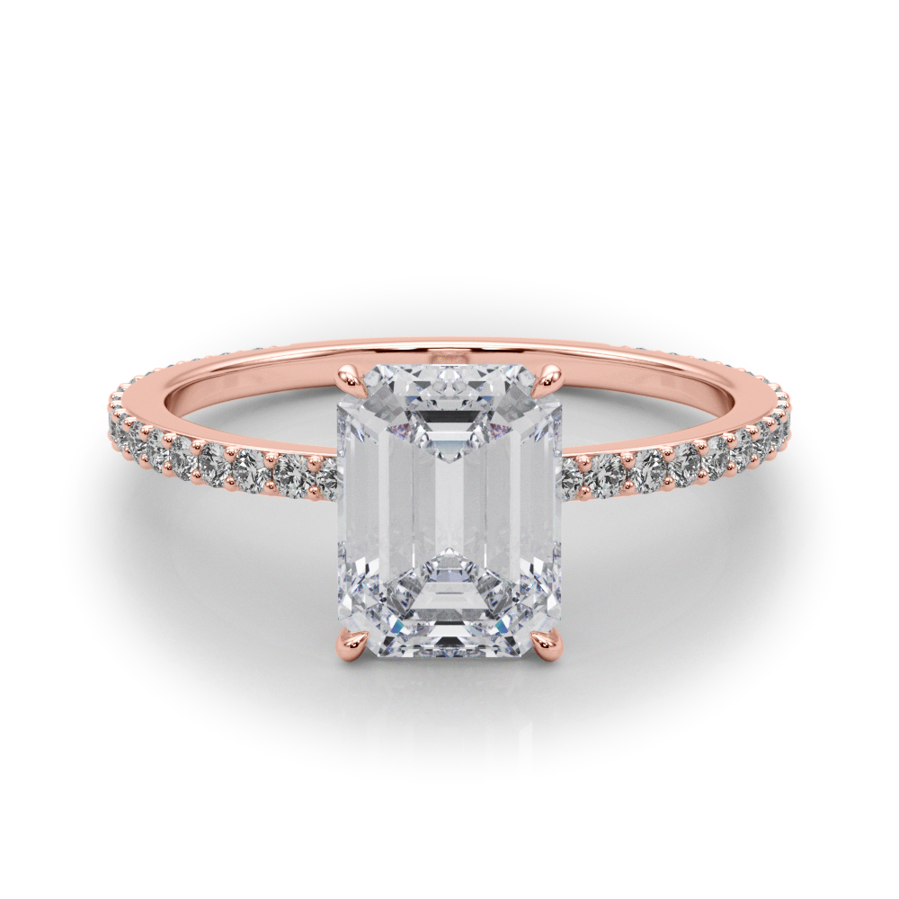HIDDEN HALO EMERALD CUT CENTER SINGLE ROW