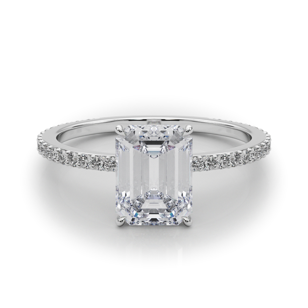 HIDDEN HALO EMERALD CUT CENTER SINGLE ROW